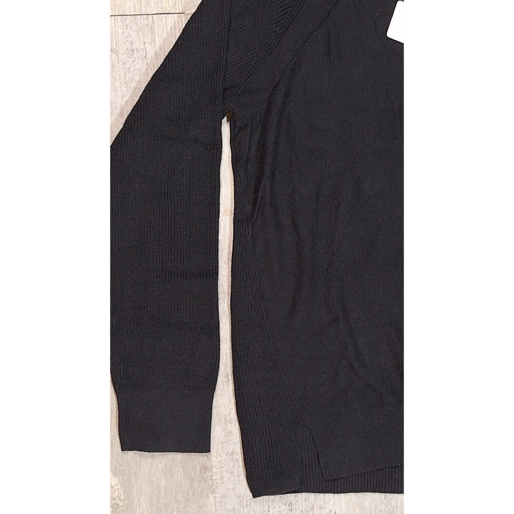 Lucky Brand Black V-Neck Knit Sweater Womens XS Tight Knit Pullover Side Slit - Picture 2 of 9